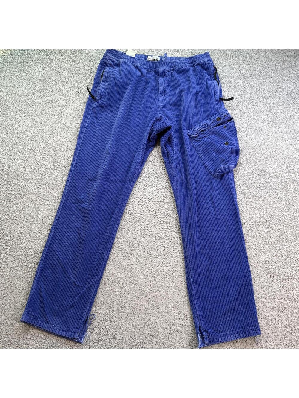 Stone Island Blue Corduroy Cargo Pants W38 Drawstring Wide Wale Made In Romania